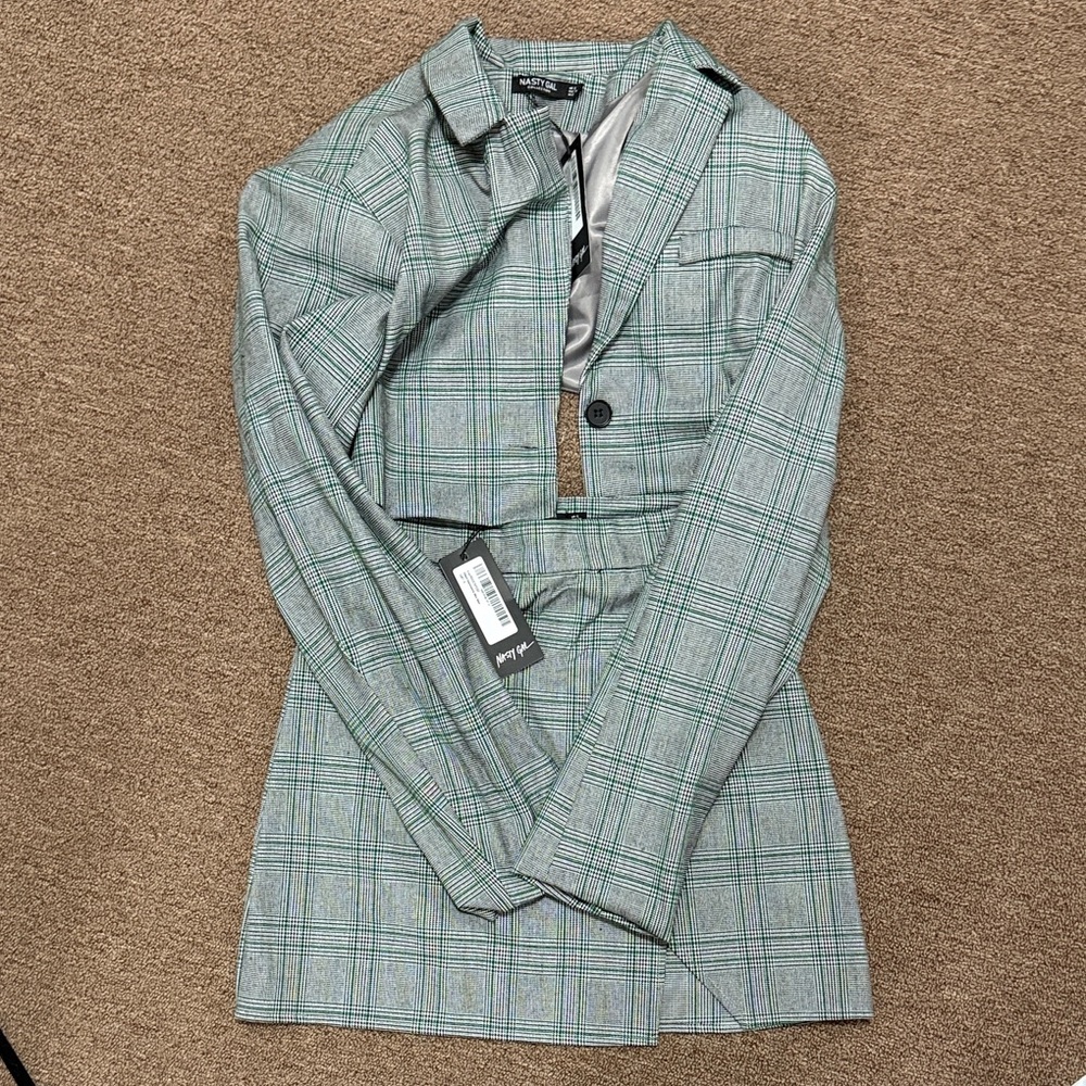 NastyGal Gray Plaid Blazer and skirt set